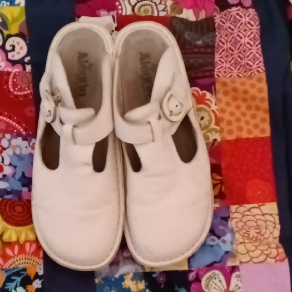 Alegria White Dress Shoes T-Strap Design